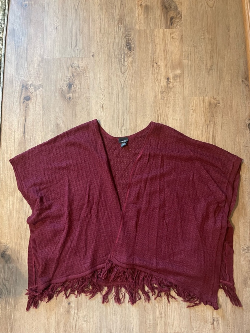 Rue21 Burgundy Knit Poncho with Fringe Trim